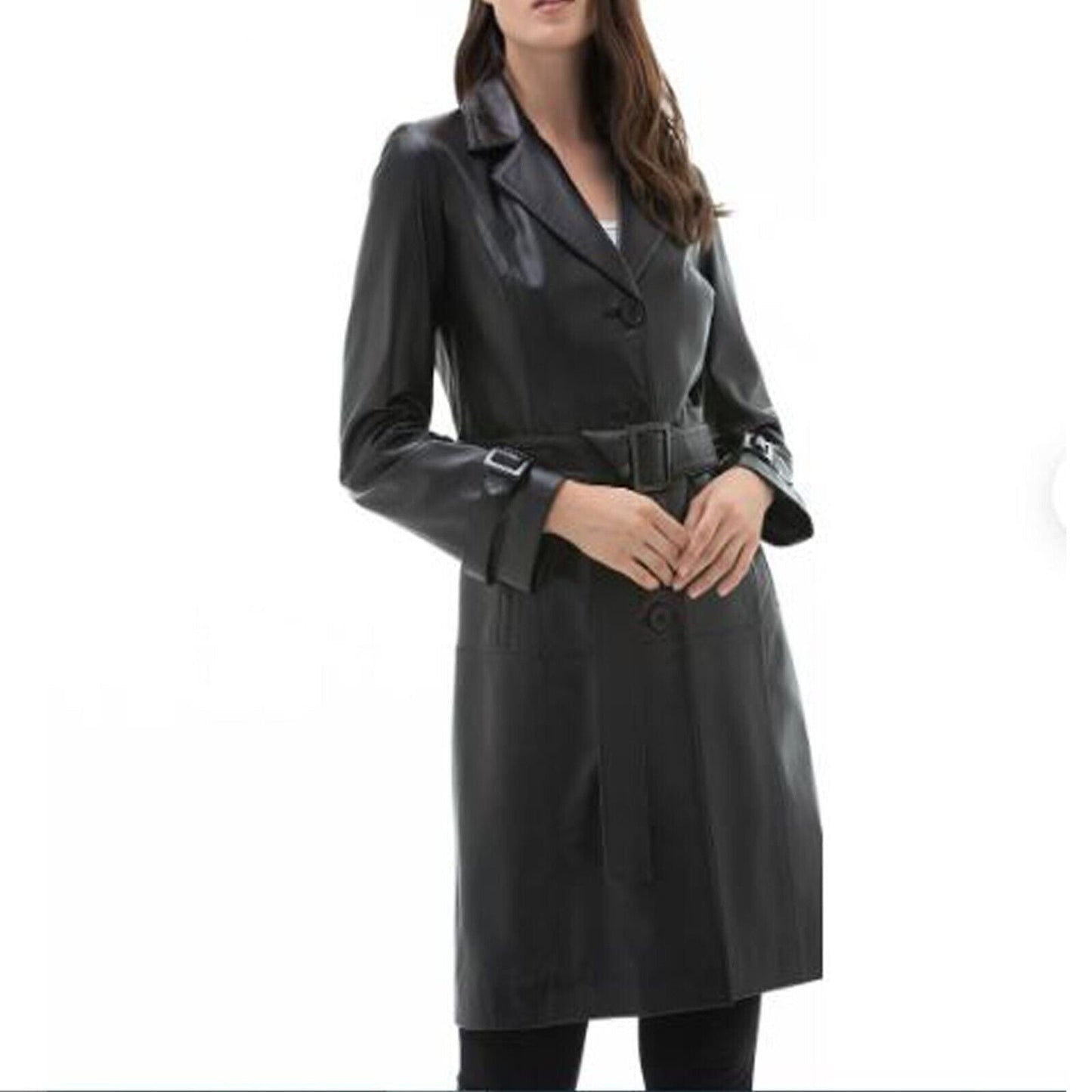 Real Leather Long Coat Outdoor Slim Fitted Single Breasted Coat Leather Jacket