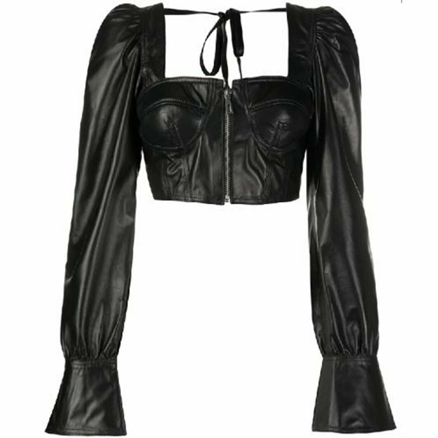 Women leather Bolero Black Crop Top leather Blouse women party Top Peplum Dress