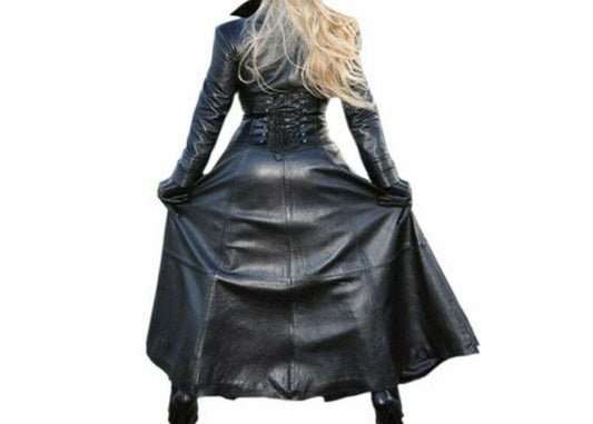 Women Leather bodysuits casual Black outfit Zipper Trench coat Mistress costume