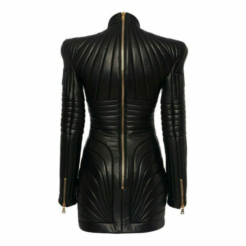 Women Leather Catsuit Bodysuit Gothic Top trending Black leather Quilted jacket