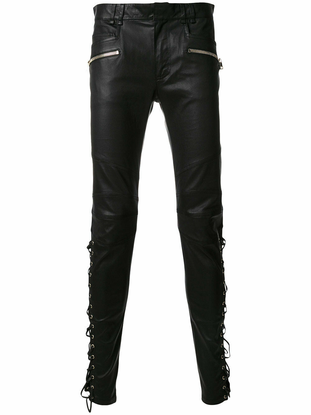 Mens Real Leather Pants Lace Up Biker style Motorcycle Leather Fit Clubwear Pant