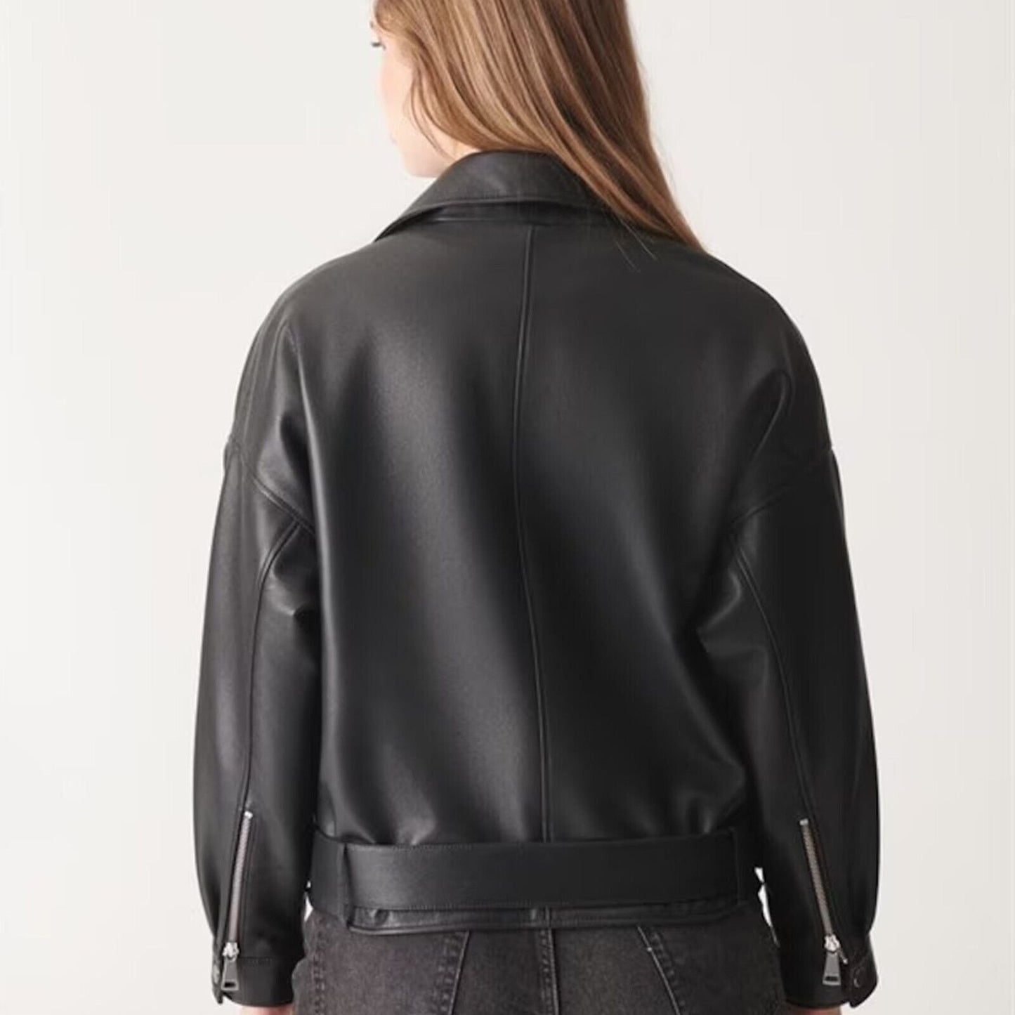 Women Real Genuine Leather Jacket Motorcycle Black Slim Crop Biker Jacket