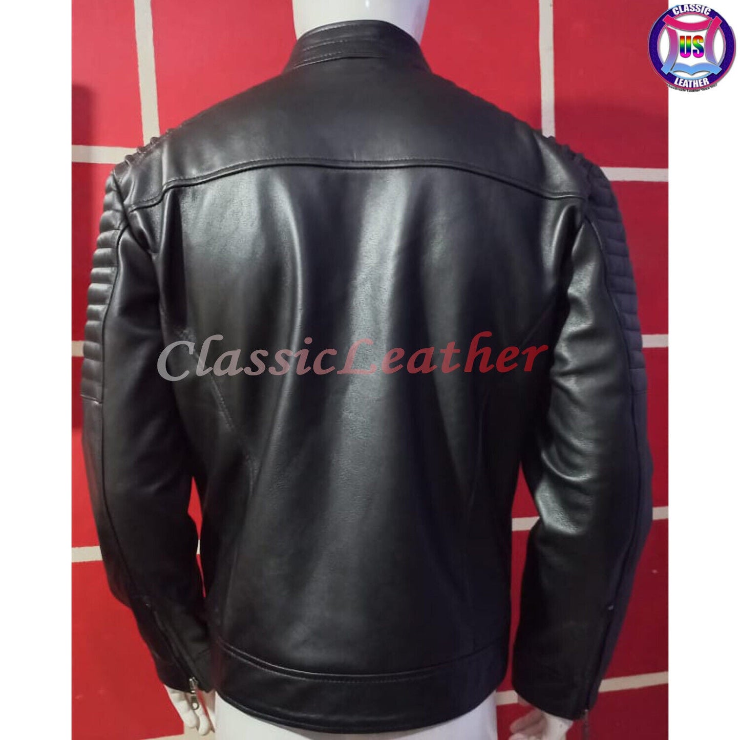 Real Mens Leather Quilted Jacket Shoulder Padded Clubwear Casual Motorcycle Coat