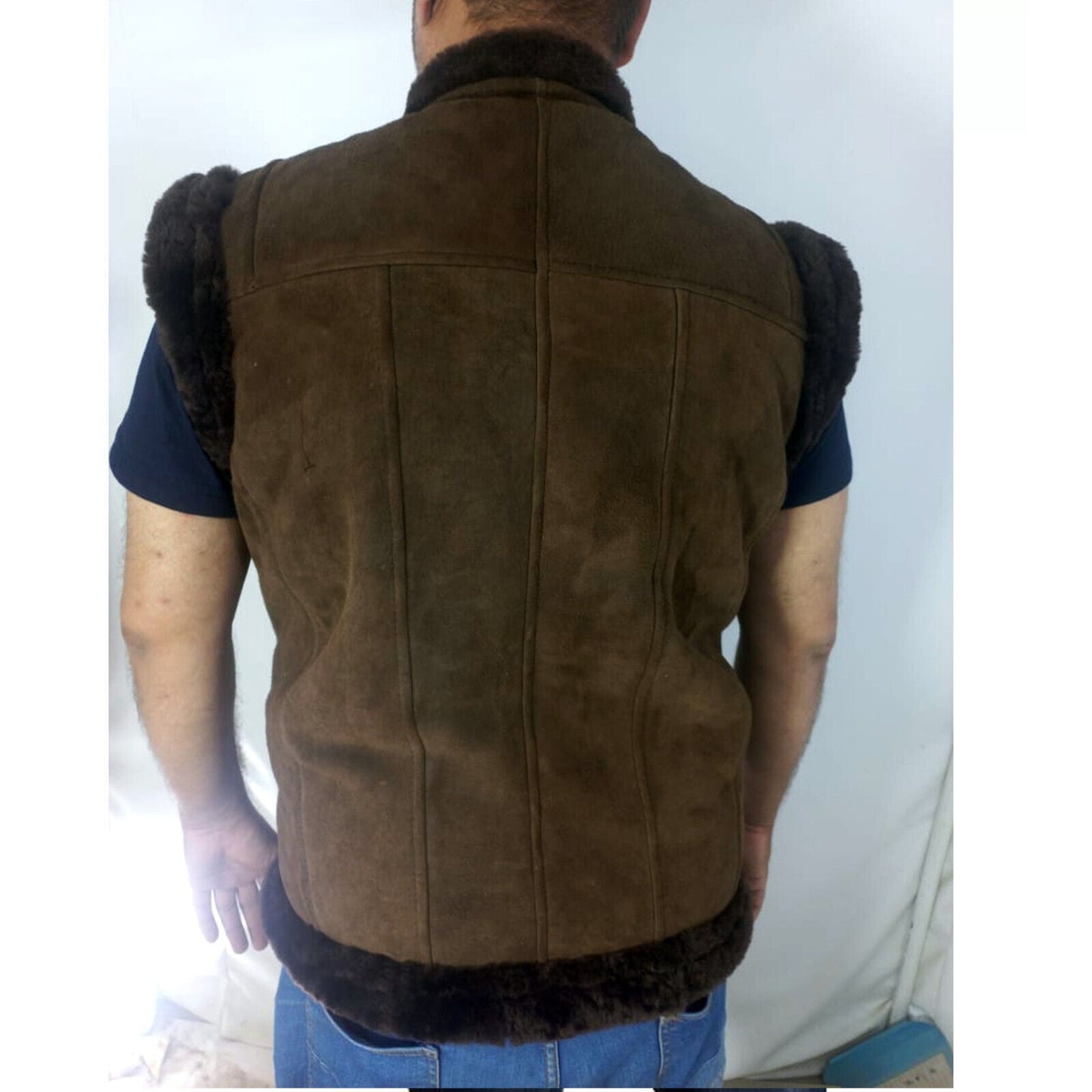 Real Sheep Heavy Duty Handmade Men Shearling Waistcoat Men's Brand Men's Vest Ja