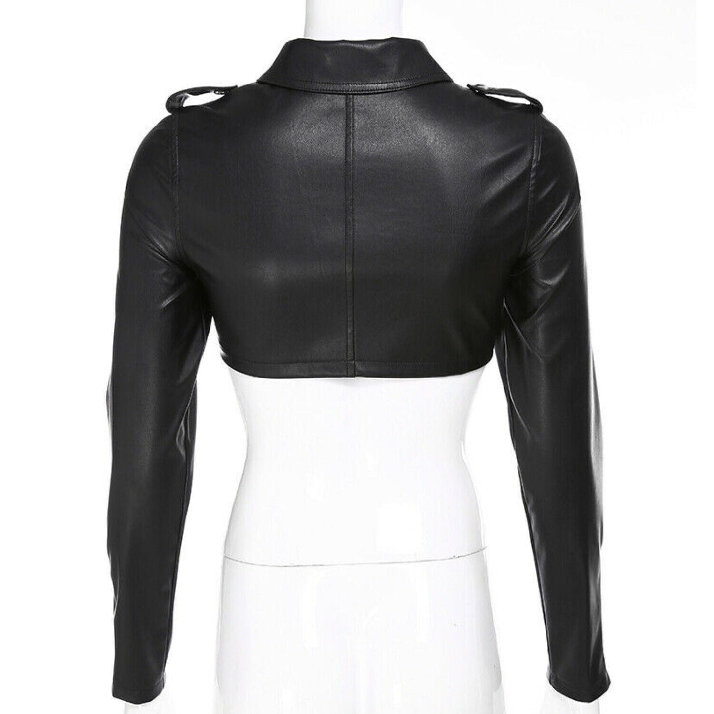 Women Real Leather Short Jacket Gothic Black Punk Lapel Collar Motorcycle Jacket