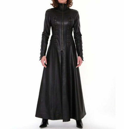 Women Leather Long coat Mistress jumpsuit clubwear bodysuit Gothic Catsuit dress