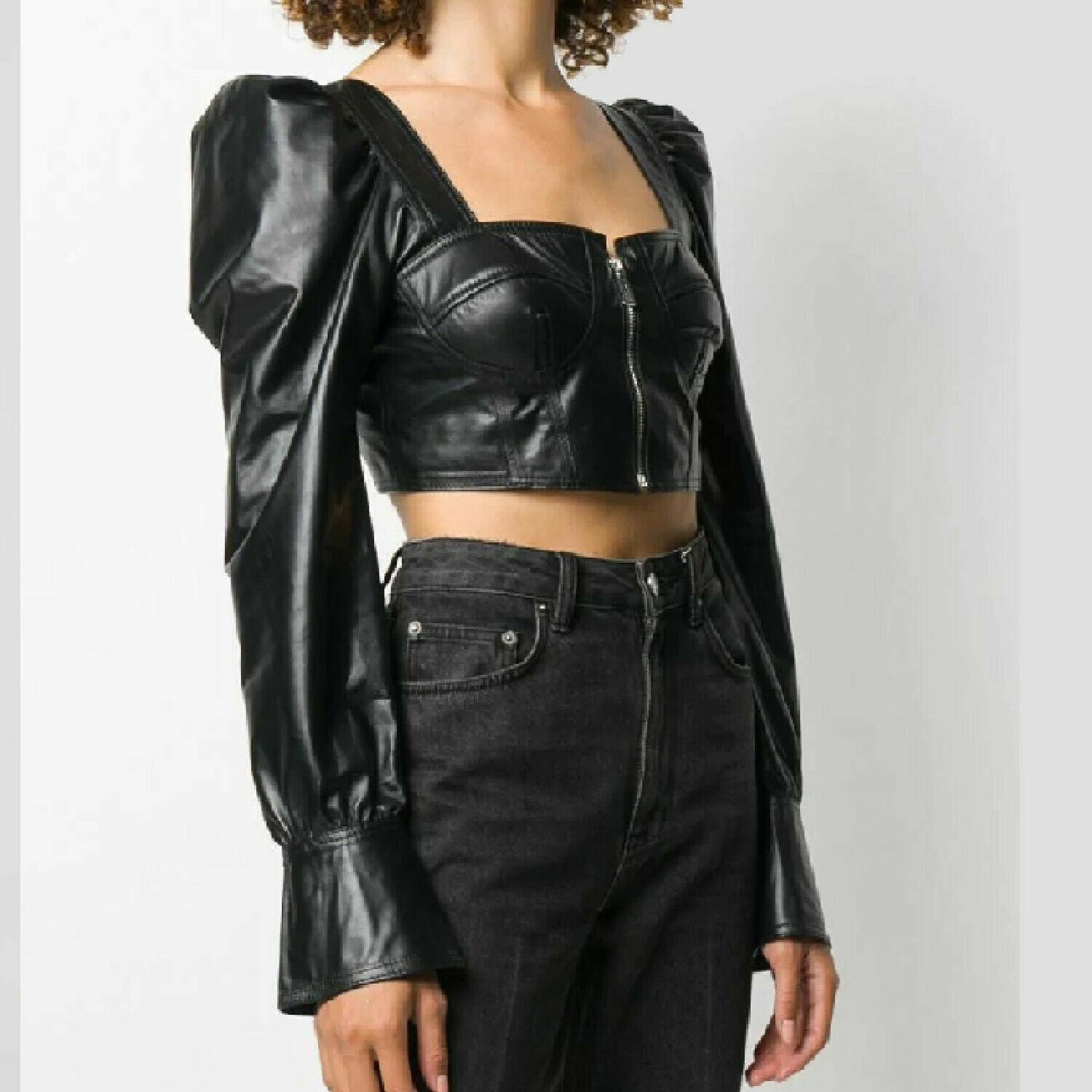 Women leather Bolero Black Crop Top leather Blouse women party Top Peplum Dress