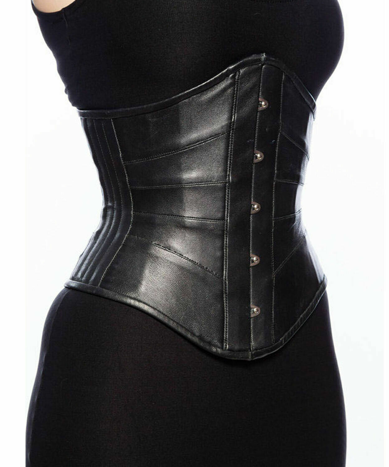 Real Leather Waist Cincher Steel Boned Under bust Women Corset leather bustier