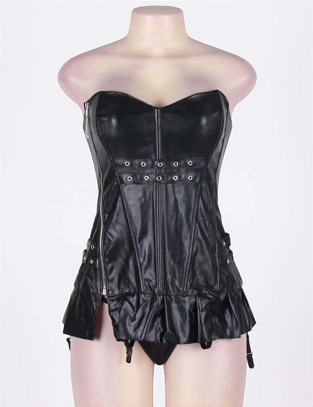 Women Leather Bustier Overbust Corset Gothic lace up waist cincher training top