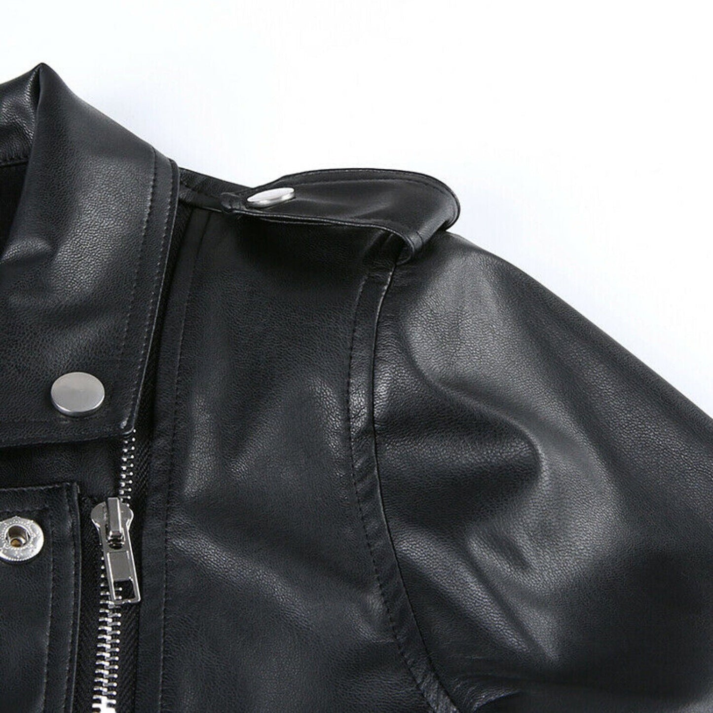 Women Real Leather Short Jacket Gothic Black Punk Lapel Collar Motorcycle Jacket