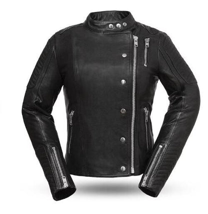 Women Genuine Leather Jacket Motorcycle Black Slim Fit Biker Jacket