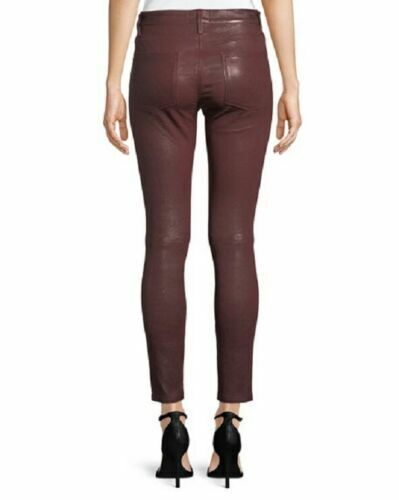 Women Leather Pants High Waist Trousers butt lift Leggings Burgundy Casual pants