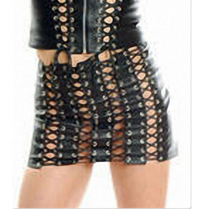 woman sheep leather bondage stylish laycing dress