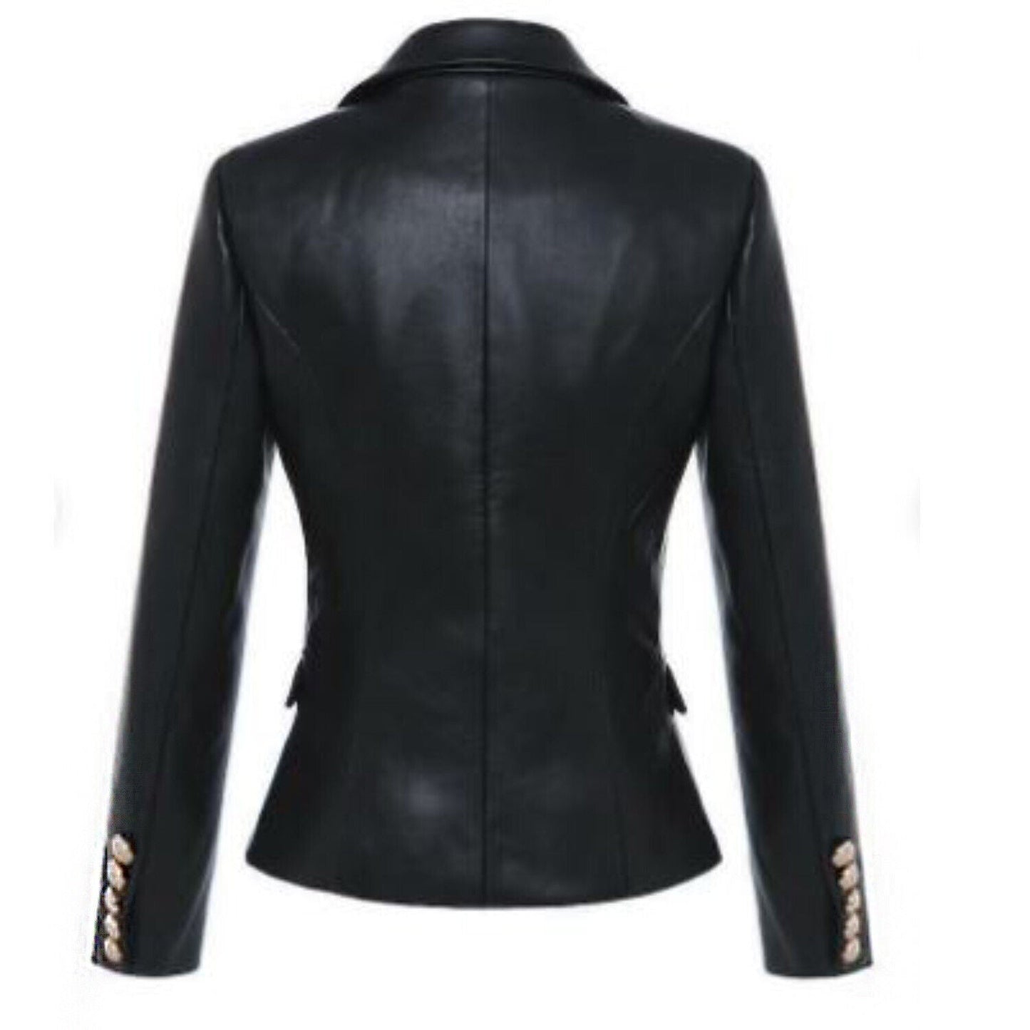 Women's Handmade Double Breasted Leather Coat Stylish Gold Buttons Casual Jacket