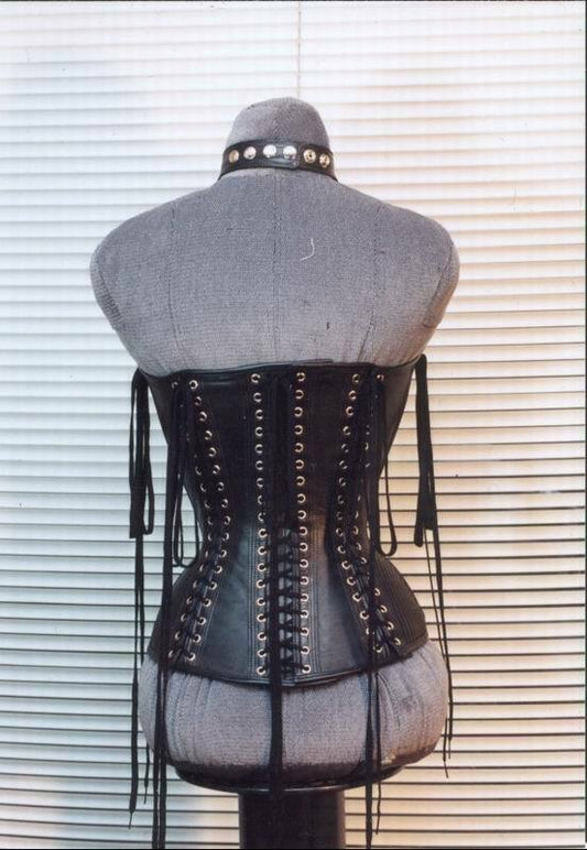 Women Leather Bustier Steel Bone Corset Korsettkleid leder Waist cincher corset