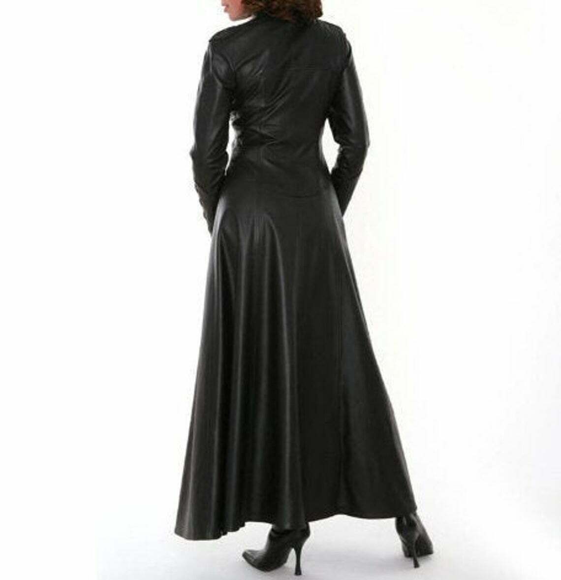 Women Leather Long coat Mistress jumpsuit clubwear bodysuit Gothic Catsuit dress