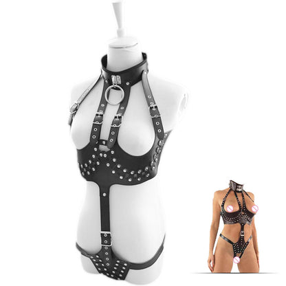 Sexlady Lingerie Set  Leather Black Queen Dress Sex Toys Leather Suit Flirting