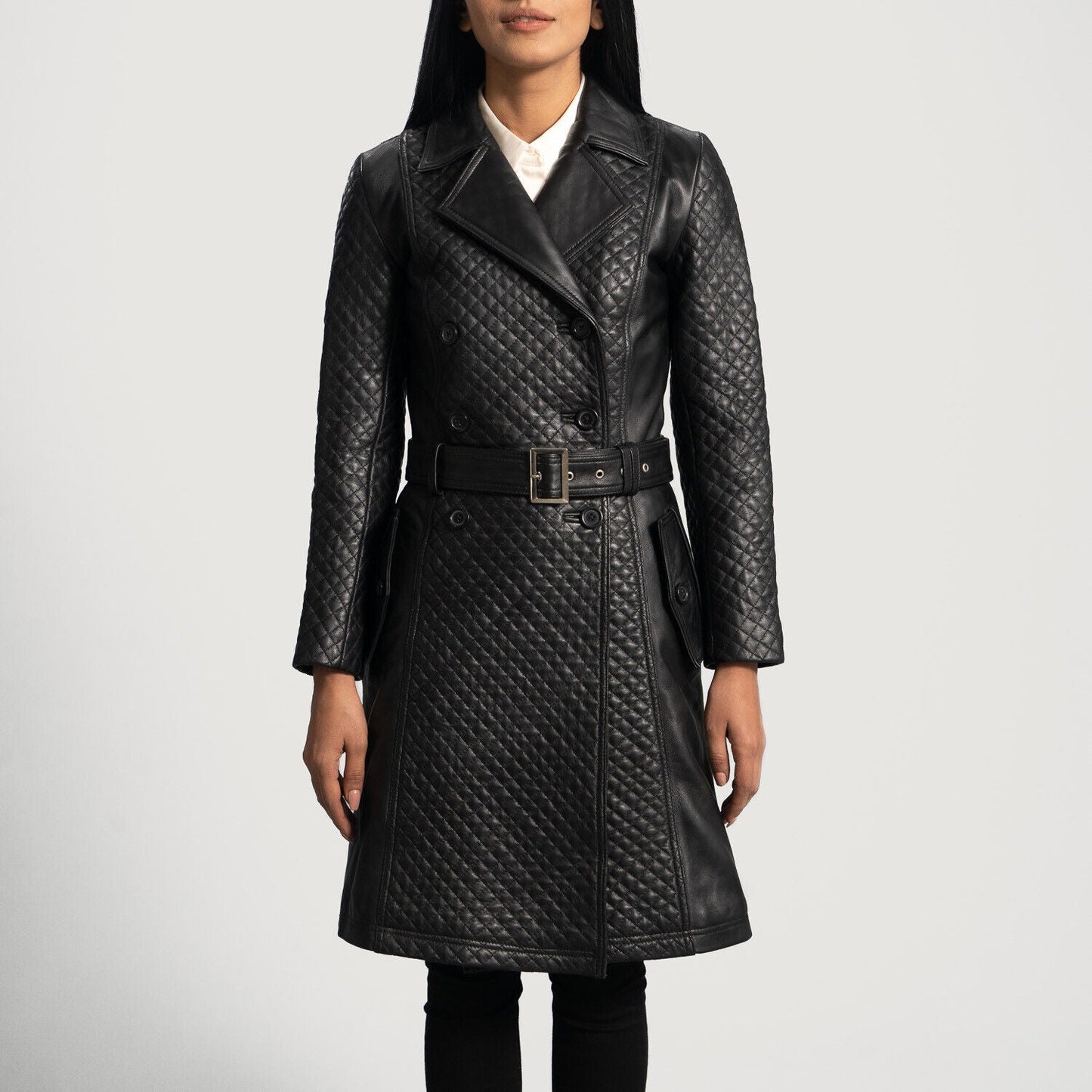 Sweet Susan Black Leather Trench Coat Sheep Leather