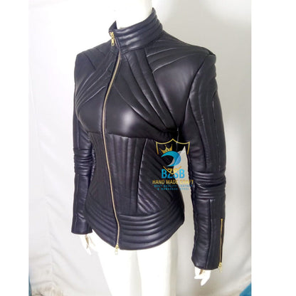 Women Leather Catsuit Bodysuit Gothic Top trending Black leather Quilted Leather